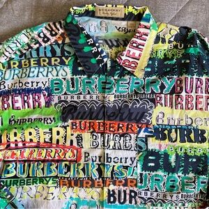 Burberry London Graffiti Long Sleeve Button Up Shirt Men’s Large 100% Cotton